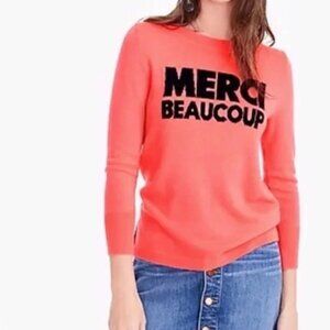 J Crew Neon Pink Cashmere Merci Beaucoup Sweater